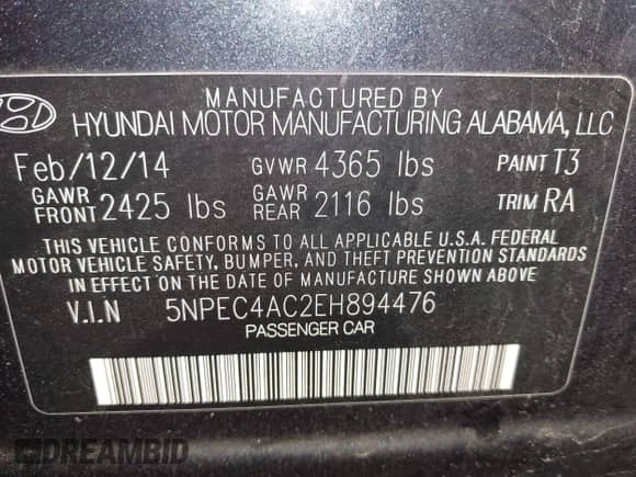 2014 Hyundai Sonata Limited с VIN 5NPEC4AC2EH894476, выставлен на аукционе IAAI как лот 43581343 с пробегом 90 177 миль миль и . История ставок и продаж доступна на DreamBid. Изображение 9.