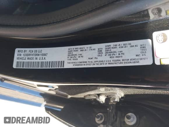 2024 Ram 1500 Limited с VIN 1C6SRFHT0RN115947, выставлен на аукционе IAAI как лот 42235255 с пробегом 18 961 миль миль и . История ставок и продаж доступна на DreamBid. Изображение 9.