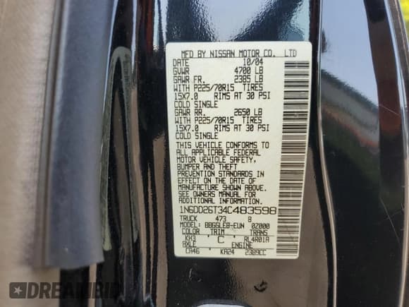 ✅ 2004 Nissan Frontier XE • VIN: 1N6DD26T34C483598 • Лот: 59317735. Опубликован ранее на Copart с пробегом 111 500 миль. Бесплатный доступ к архиву аукционных продаж из США и подробный отчёт об истории автомобиля на DreamBid. Изображение 12.