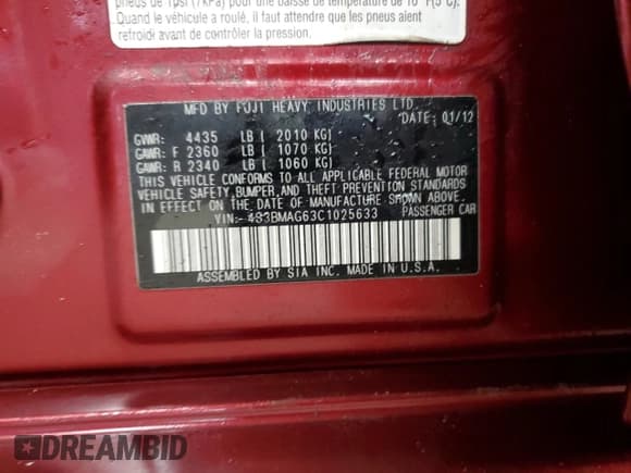 ✅ 2012 Subaru Legacy Premium • VIN: 4S3BMAG63C1025633 • Lot: 44720315. Wystawiony na Copart z przebiegiem 157 044 mil. Bezpłatny archiwum sprzedaży aukcyjnych z USA i szczegółowy raport historii pojazdu na DreamBid. Zdjęcie 13.