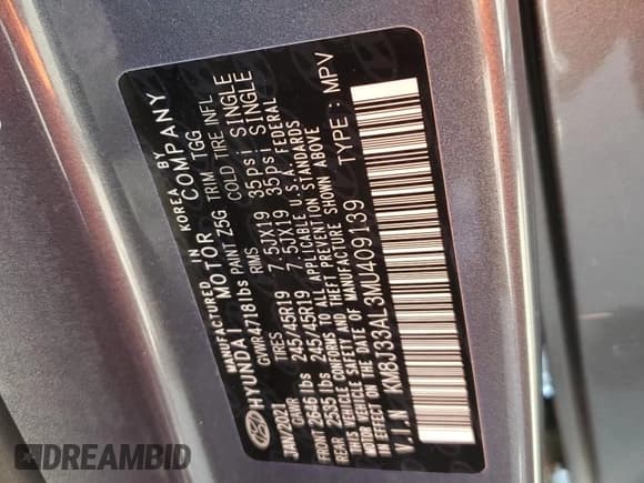 ✅ 2021 Hyundai Tucson Sport • VIN: KM8J33AL3MU409139 • Lot: 69605914. Listed on Copart with 49,239 mi. Free auction sales archive from the USA and detailed vehicle history report at DreamBid. Image 14.