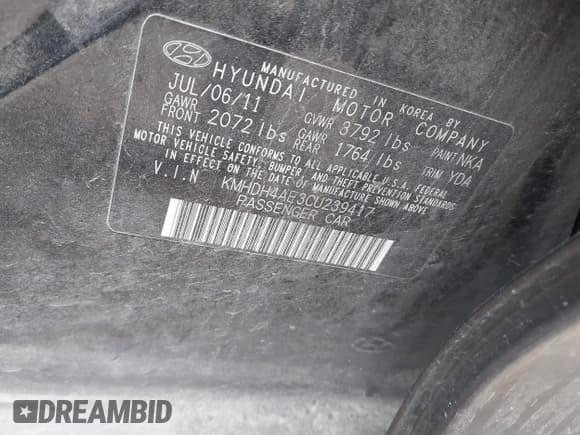 ✅ 2012 Hyundai Elantra Limited • VIN: KMHDH4AE3CU239417 • Lot: 41419935. Listed on IAAI with 189,313 mi. Free auction sales archive from the USA and detailed vehicle history report at DreamBid. Image 9.