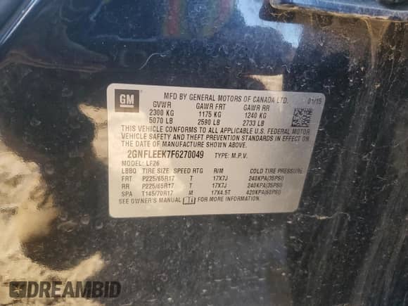 2015 Chevrolet Equinox LS z VIN 2GNFLEEK7F6270049, wystawiony jako Copart lot #87081765 z przebiegiem 179 814 mil mil oraz Szkoda całkowita • Salvage title. Historia ofert i sprzedaży dostępna na DreamBid. Obrazek 13.