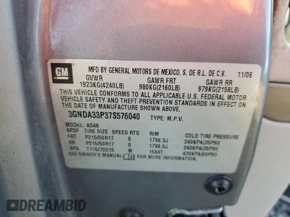 ✅ 2007 Chevrolet HHR LT • VIN: 3GNDA33P37S576040 • Lot: 80761284. Listed on Copart with 70,948 mi. Free auction sales archive from the USA and detailed vehicle history report at DreamBid. Image 14.