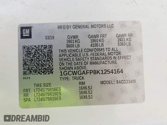 ✅ 2019 Chevrolet Express Cargo • VIN: 1GCWGAFP8K1254164 • Lot: 42410949. Listed on IAAI with 230,258 mi. Free auction sales archive from the USA and detailed vehicle history report at DreamBid. Image 6.