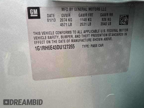 ✅ 2013 Chevrolet Volt • VIN: 1G1RH6E43DU127265 • Lot: 86324294. Listed on Copart with 140,026 mi. Free auction sales archive from the USA and detailed vehicle history report at DreamBid. Image 10.