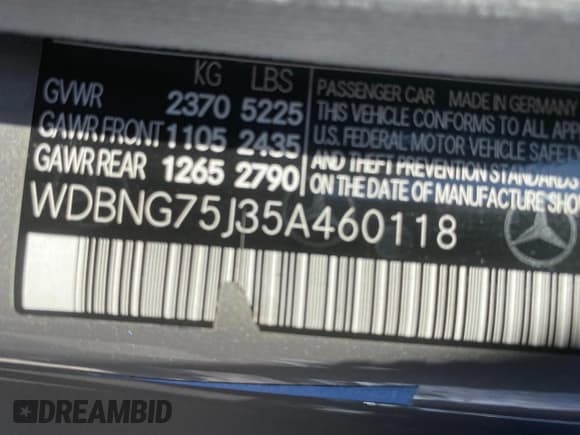 ✅ 2005 Mercedes-Benz S 500 • VIN: WDBNG75J35A460118 • Лот: 54772525. Опубликован ранее на Copart с пробегом 99 846 миль. Бесплатный доступ к архиву аукционных продаж из США и подробный отчёт об истории автомобиля на DreamBid. Изображение 10.