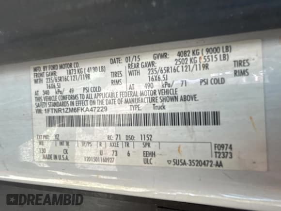 ✅ 2015 Ford Transit Cargo • VIN: 1FTNR1ZM6FKA47229 • Lot: 61978315. Listed on Copart with 227,678 mi. Free auction sales archive from the USA and detailed vehicle history report at DreamBid. Image 10.