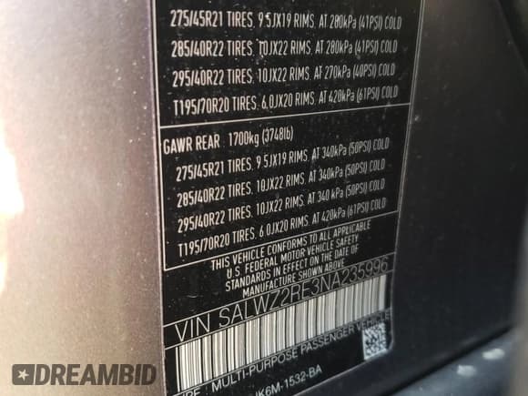 ✅ 2022 Land Rover Range Rover Sport SVR • VIN: SALWZ2RE3NA235996 • Lot: 54360975. Listed on Copart with 27,303 mi. Free auction sales archive from the USA and detailed vehicle history report at DreamBid. Image 13.