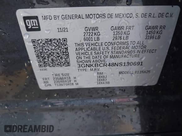 2022 Chevrolet Blazer LT с VIN 3GNKBCR48NS130691, выставлен на аукционе IAAI как лот 42986158 с пробегом 38 635 миль миль и . История ставок и продаж доступна на DreamBid. Изображение 9.