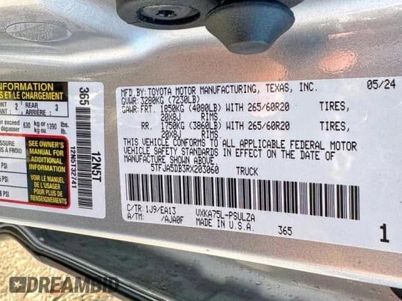 ✅ 2024 Toyota Tundra Limited • VIN: 5TFJA5DB3RX203060 • Lot: 92344635. Wystawiony na Copart z przebiegiem 23 968 mil. Bezpłatny archiwum sprzedaży aukcyjnych z USA i szczegółowy raport historii pojazdu na DreamBid. Zdjęcie 10.