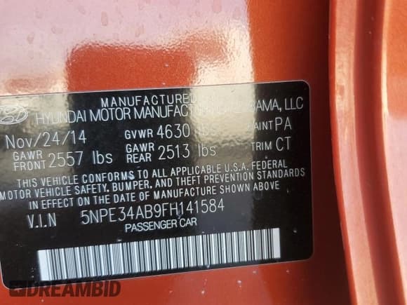 ✅ 2015 Hyundai Sonata Sport • VIN: 5NPE34AB9FH141584 • Lot: 60423015. Wystawiony na Copart z przebiegiem 73 307 mil. Bezpłatny archiwum sprzedaży aukcyjnych z USA i szczegółowy raport historii pojazdu na DreamBid. Zdjęcie 12.