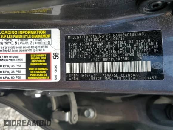 2023 Toyota Camry LE с VIN 4T1C11BK1PU102890, выставлен на аукционе Copart как лот 62864095 с пробегом 67 528 миль миль и Списание • Salvage title. История ставок и продаж доступна на DreamBid. Изображение 13.