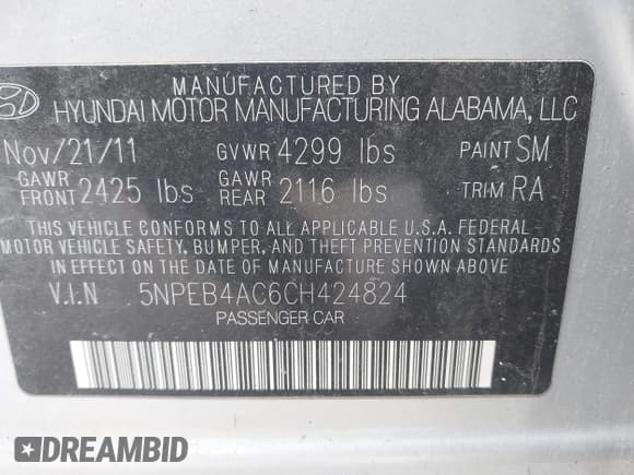 ✅ 2012 Hyundai Sonata GLS • VIN: 5NPEB4AC6CH424824 • Lot: 43610948. Wystawiony na IAAI z przebiegiem 136 342 mil. Bezpłatny archiwum sprzedaży aukcyjnych z USA i szczegółowy raport historii pojazdu na DreamBid. Zdjęcie 9.