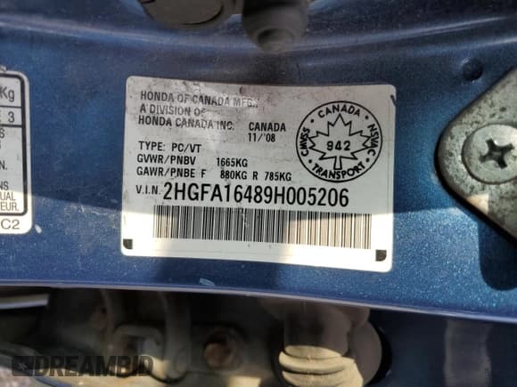 ✅ 2009 Honda Civic DX-G • VIN: 2HGFA16489H005206 • Lot: 71698015. Wystawiony na Copart z przebiegiem 333 195 mil. Bezpłatny archiwum sprzedaży aukcyjnych z USA i szczegółowy raport historii pojazdu na DreamBid. Zdjęcie 13.
