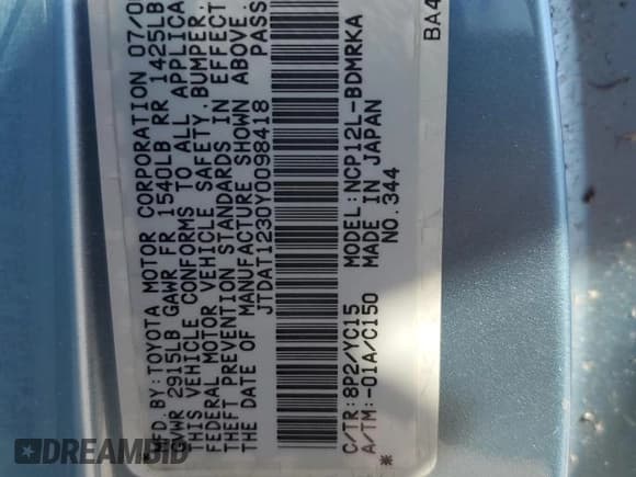 ✅ 2000 Toyota ECHO • VIN: JTDAT1230Y0098418 • Lot: 71919434. Wystawiony na Copart z przebiegiem 69 644 mil. Bezpłatny archiwum sprzedaży aukcyjnych z USA i szczegółowy raport historii pojazdu na DreamBid. Zdjęcie 12.