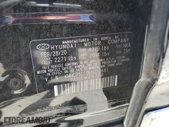2020 Hyundai Ioniq SE с VIN KMHC75LC0LU213681, выставлен на аукционе Copart как лот 66241174 с пробегом 109 869 миль миль и Списание • Salvage title. История ставок и продаж доступна на DreamBid. Изображение 12.