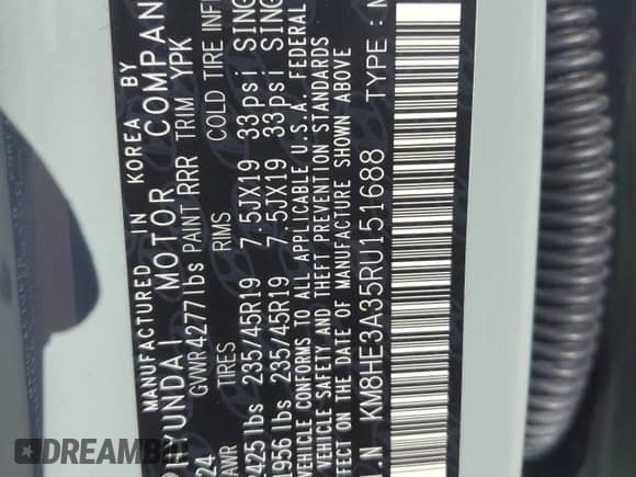 2024 Hyundai Kona Limited with VIN KM8HE3A35RU151688, listed as a Copart auction lot 41855635 with 14,340 mi miles and Clean title. Bid and sale history available at DreamBid. Image 12.