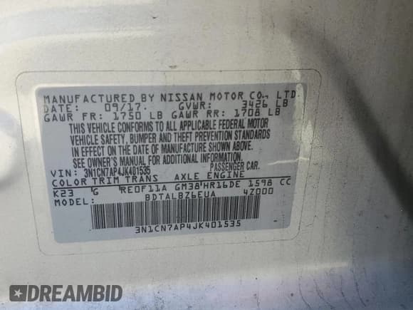 ✅ 2018 Nissan Versa SV • VIN: 3N1CN7AP4JK401535 • Lot: 85835395. Listed on Copart with 139,258 mi. Free auction sales archive from the USA and detailed vehicle history report at DreamBid. Image 12.