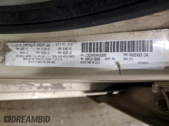 ✅ 2010 Chrysler Sebring Touring • VIN: 1C3CC4FB1AN163205 • Lot: 66724605. Listed on Copart with 163,006 mi. Free auction sales archive from the USA and detailed vehicle history report at DreamBid. Image 12.