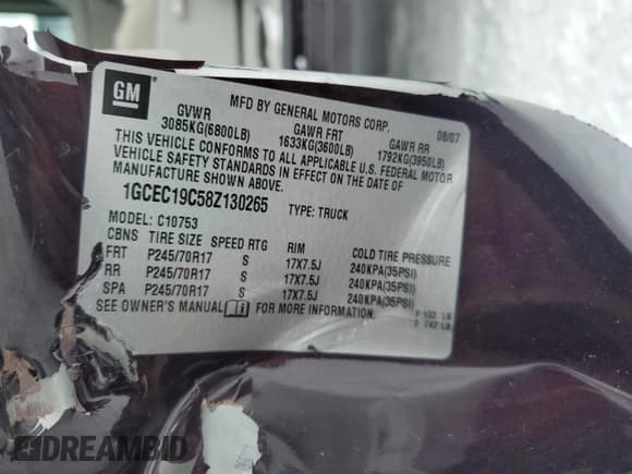 ✅ 2008 Chevrolet Silverado 1500 Work Truck • VIN: 1GCEC19C58Z130265 • Lot: 41408315. Listed on Copart with 131,030 mi. Free auction sales archive from the USA and detailed vehicle history report at DreamBid. Image 13.