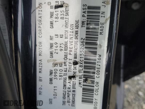 ✅ 2012 Mazda 3 i Touring • VIN: JM1BL1L8XC1552062 • Lot: 91443025. Listed on Copart with 231,401 mi. Free auction sales archive from the USA and detailed vehicle history report at DreamBid. Image 12.