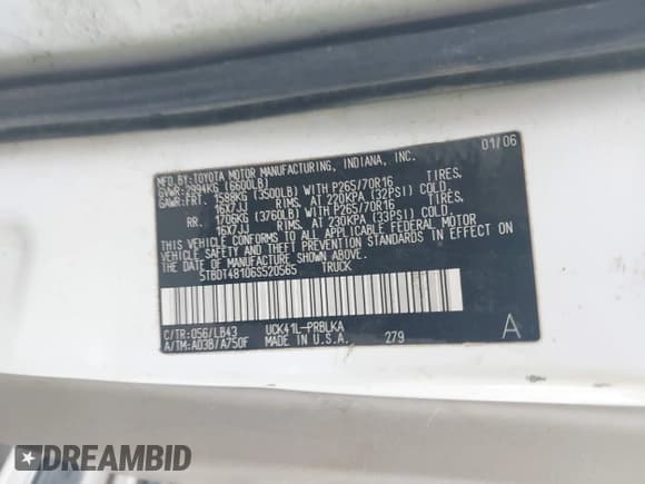 ✅ 2006 Toyota Tundra Limited • VIN: 5TBDT48106S520565 • Lot: 41936931. Listed on IAAI with 173,324 mi. Free auction sales archive from the USA and detailed vehicle history report at DreamBid. Image 9.