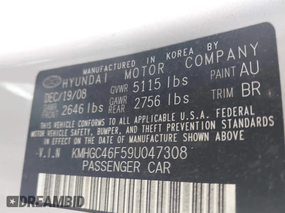 ✅ 2009 Hyundai Genesis • VIN: KMHGC46F59U047308 • Лот: 43487666. Опубликован ранее на IAAI с пробегом Не указан. Бесплатный доступ к архиву аукционных продаж из США и подробный отчёт об истории автомобиля на DreamBid. Изображение 9.