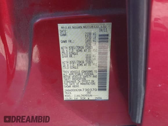 ✅ 2013 Nissan Frontier SV • VIN: 1N6AD0ER2DN730370 • Lot: 41405918. Listed on IAAI with 111,576 mi. Free auction sales archive from the USA and detailed vehicle history report at DreamBid. Image 9.