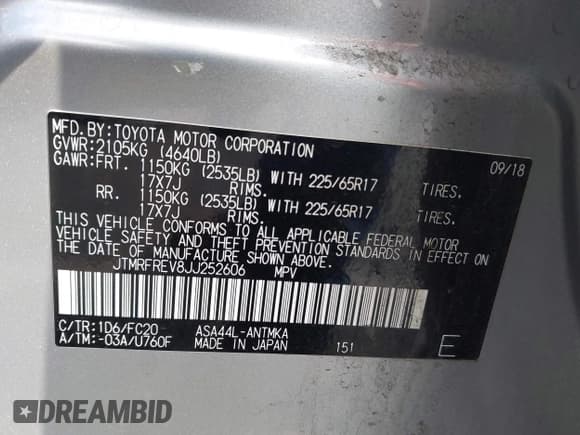 ✅ 2018 Toyota RAV4 XLE • VIN: JTMRFREV8JJ252606 • Лот: 43615455. Опубликован ранее на IAAI с пробегом 48 123 миль. Бесплатный доступ к архиву аукционных продаж из США и подробный отчёт об истории автомобиля на DreamBid. Изображение 9.