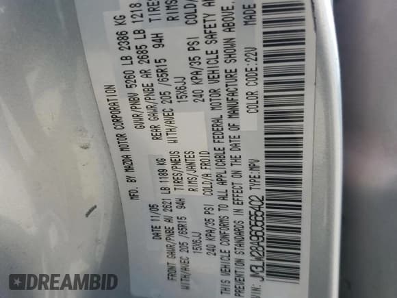 ✅ 2006 Mazda MPV LX • VIN: JM3LW28A960565402 • Lot: 55481735. Wystawiony na Copart z przebiegiem 190 869 mil. Bezpłatny archiwum sprzedaży aukcyjnych z USA i szczegółowy raport historii pojazdu na DreamBid. Zdjęcie 12.