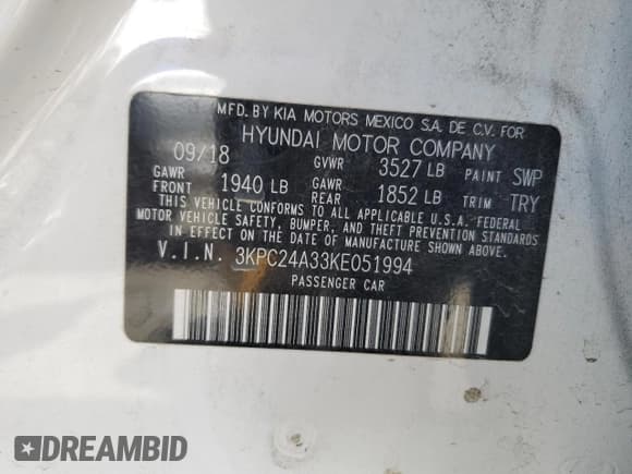 ✅ 2019 Hyundai Accent SE • VIN: 3KPC24A33KE051994 • Лот: 72327234. Опубликован ранее на Copart с пробегом 92 968 миль. Бесплатный доступ к архиву аукционных продаж из США и подробный отчёт об истории автомобиля на DreamBid. Изображение 12.