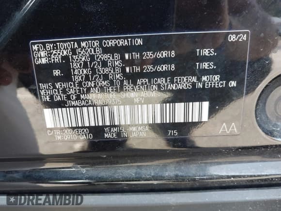 ✅ 2024 Toyota bZ4X XLE • VIN: JTMABACA7RA079375 • Lot: 43310845. Wystawiony na IAAI z przebiegiem 33 574 mil. Bezpłatny archiwum sprzedaży aukcyjnych z USA i szczegółowy raport historii pojazdu na DreamBid. Zdjęcie 9.