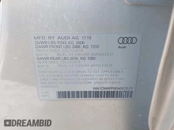 ✅ 2014 Audi Q5 Premium Plus • VIN: WA1CMAFP6EA063529 • Lot: 41705364. Listed on IAAI with 154,501 mi. Free auction sales archive from the USA and detailed vehicle history report at DreamBid. Image 9.