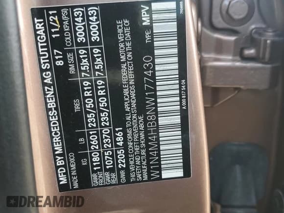 ✅ 2022 Mercedes-Benz GLB 250 • VIN: W1N4M4HB8NW177430 • Lot: 90469835. Listed on Copart with 34,082 mi. Free auction sales archive from the USA and detailed vehicle history report at DreamBid. Image 13.