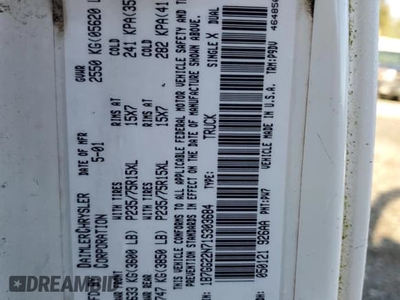 ✅ 2001 Dodge Dakota Sport • VIN: 1B7GG22N71S303684 • Lot: 52167635. Wystawiony na Copart z przebiegiem 151 354 mil. Bezpłatny archiwum sprzedaży aukcyjnych z USA i szczegółowy raport historii pojazdu na DreamBid. Zdjęcie 12.