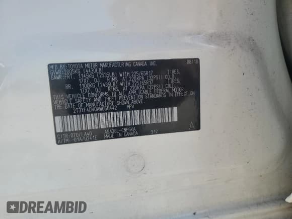 ✅ 2010 Toyota RAV4 Limited • VIN: 2T3YF4DV0AW050442 • Lot: 82028245. Listed on Copart with 122,760 mi. Free auction sales archive from the USA and detailed vehicle history report at DreamBid. Image 13.