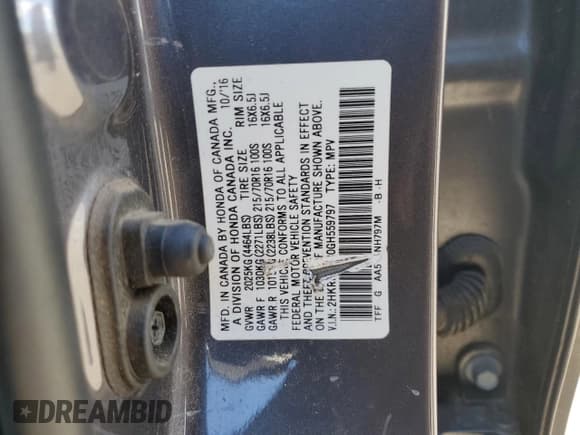 ✅ 2016 Honda CR-V LX • VIN: 2HKRM3H30GH559797 • Lot: 81994775. Listed on Copart with 133,972 mi. Free auction sales archive from the USA and detailed vehicle history report at DreamBid. Image 13.