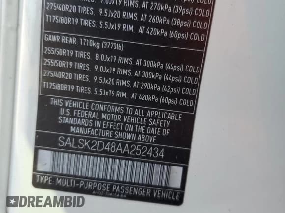 ✅ 2010 Land Rover Range Rover Sport HSE Lux • VIN: SALSK2D48AA252434 • Lot: 67906285. Listed on Copart with 125,662 mi. Free auction sales archive from the USA and detailed vehicle history report at DreamBid. Image 13.