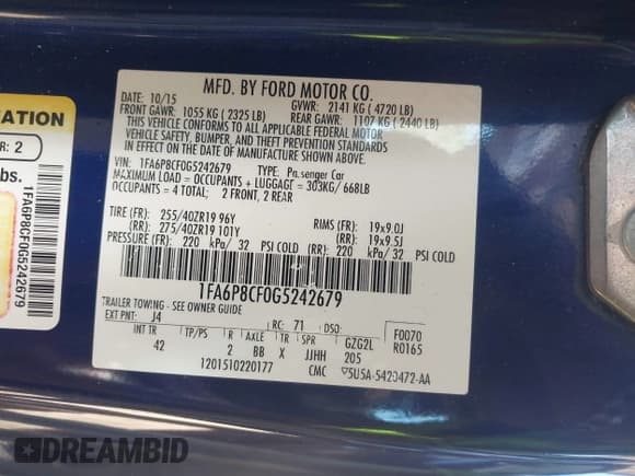 ✅ 2016 Ford Mustang GT Premium • VIN: 1FA6P8CF0G5242679 • Lot: 43462047. Listed on IAAI with Not provided. Free auction sales archive from the USA and detailed vehicle history report at DreamBid. Image 9.