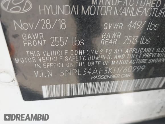 ✅ 2019 Hyundai Sonata Sport • VIN: 5NPE34AF3KH760999 • Лот: 43520809. Опубликован ранее на IAAI с пробегом 97 458 миль. Бесплатный доступ к архиву аукционных продаж из США и подробный отчёт об истории автомобиля на DreamBid. Изображение 9.