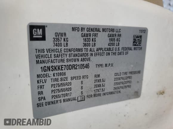 ✅ 2013 Chevrolet Suburban LTZ • VIN: 1GNSKKE70DR210546 • Lot: 74734974. Wystawiony na Copart z przebiegiem 216 935 mil. Bezpłatny archiwum sprzedaży aukcyjnych z USA i szczegółowy raport historii pojazdu na DreamBid. Zdjęcie 13.