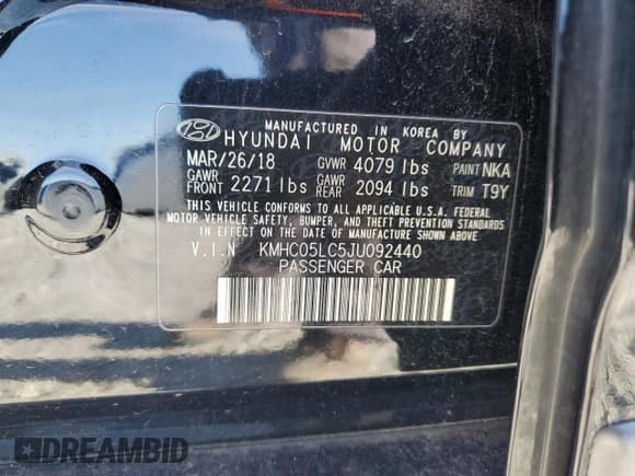 ✅ 2018 Hyundai Ioniq Limited • VIN: KMHC05LC5JU092440 • Lot: 85273895. Listed on Copart with 209,086 mi. Free auction sales archive from the USA and detailed vehicle history report at DreamBid. Image 13.