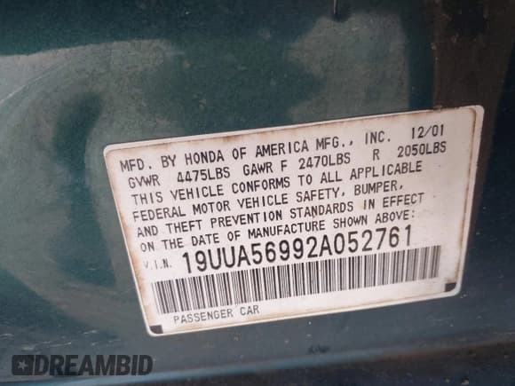 ✅ 2002 Acura TL Type S • VIN: 19UUA56992A052761 • Lot: 43236150. Wystawiony na IAAI z przebiegiem 218 637 mil. Bezpłatny archiwum sprzedaży aukcyjnych z USA i szczegółowy raport historii pojazdu na DreamBid. Zdjęcie 9.