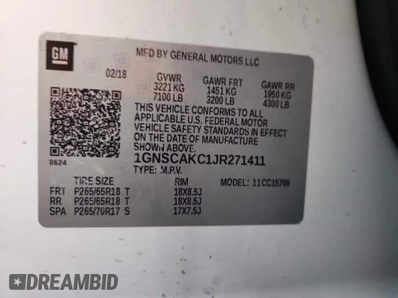 ✅ 2018 Chevrolet Tahoe LS • VIN: 1GNSCAKC1JR271411 • Lot: 86461905. Wystawiony na Copart z przebiegiem 250 773 mil. Bezpłatny archiwum sprzedaży aukcyjnych z USA i szczegółowy raport historii pojazdu na DreamBid. Zdjęcie 14.