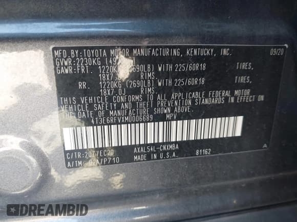 ✅ 2021 Toyota RAV4 Hybrid XSE • VIN: 4T3E6RFVXMU006689 • Lot: 43371921. Listed on IAAI with 90,853 mi. Free auction sales archive from the USA and detailed vehicle history report at DreamBid. Image 9.