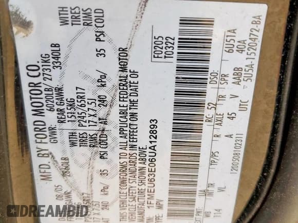 ✅ 2006 Ford Explorer XLT • VIN: 1FMEU63E06UA12893 • Лот: 58026715. Опубликован ранее на Copart с пробегом 200 767 миль. Бесплатный доступ к архиву аукционных продаж из США и подробный отчёт об истории автомобиля на DreamBid. Изображение 12.