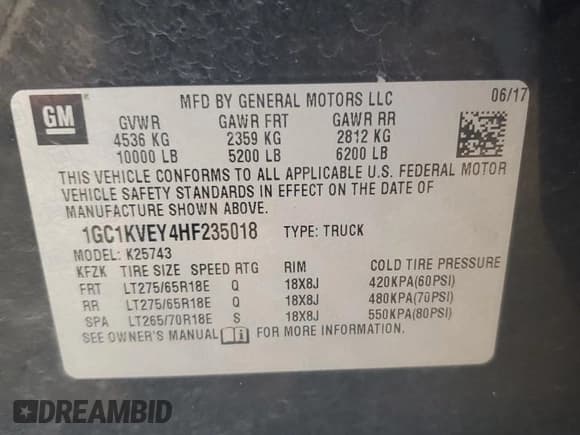 ✅ 2017 Chevrolet Silverado 2500HD LT • VIN: 1GC1KVEY4HF235018 • Lot: 86859745. Listed on Copart with 146,831 mi. Free auction sales archive from the USA and detailed vehicle history report at DreamBid. Image 12.