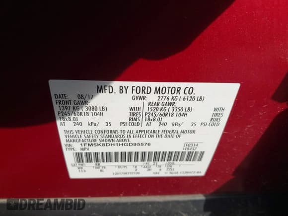 ✅ 2017 Ford Explorer XLT • VIN: 1FM5K8DH1HGD95576 • Lot: 41315566. Wystawiony na IAAI z przebiegiem 142 417 mil. Bezpłatny archiwum sprzedaży aukcyjnych z USA i szczegółowy raport historii pojazdu na DreamBid. Zdjęcie 9.