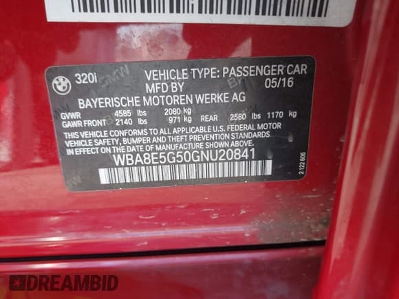 ✅ 2016 BMW 3 Series 320i xDrive • VIN: WBA8E5G50GNU20841 • Lot: 41684968. Listed on IAAI with 118,058 mi. Free auction sales archive from the USA and detailed vehicle history report at DreamBid. Image 9.